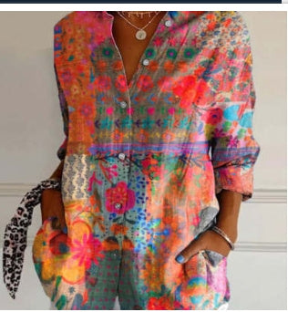 New Women's Summer Long-sleeve Printed 3D Floral Top