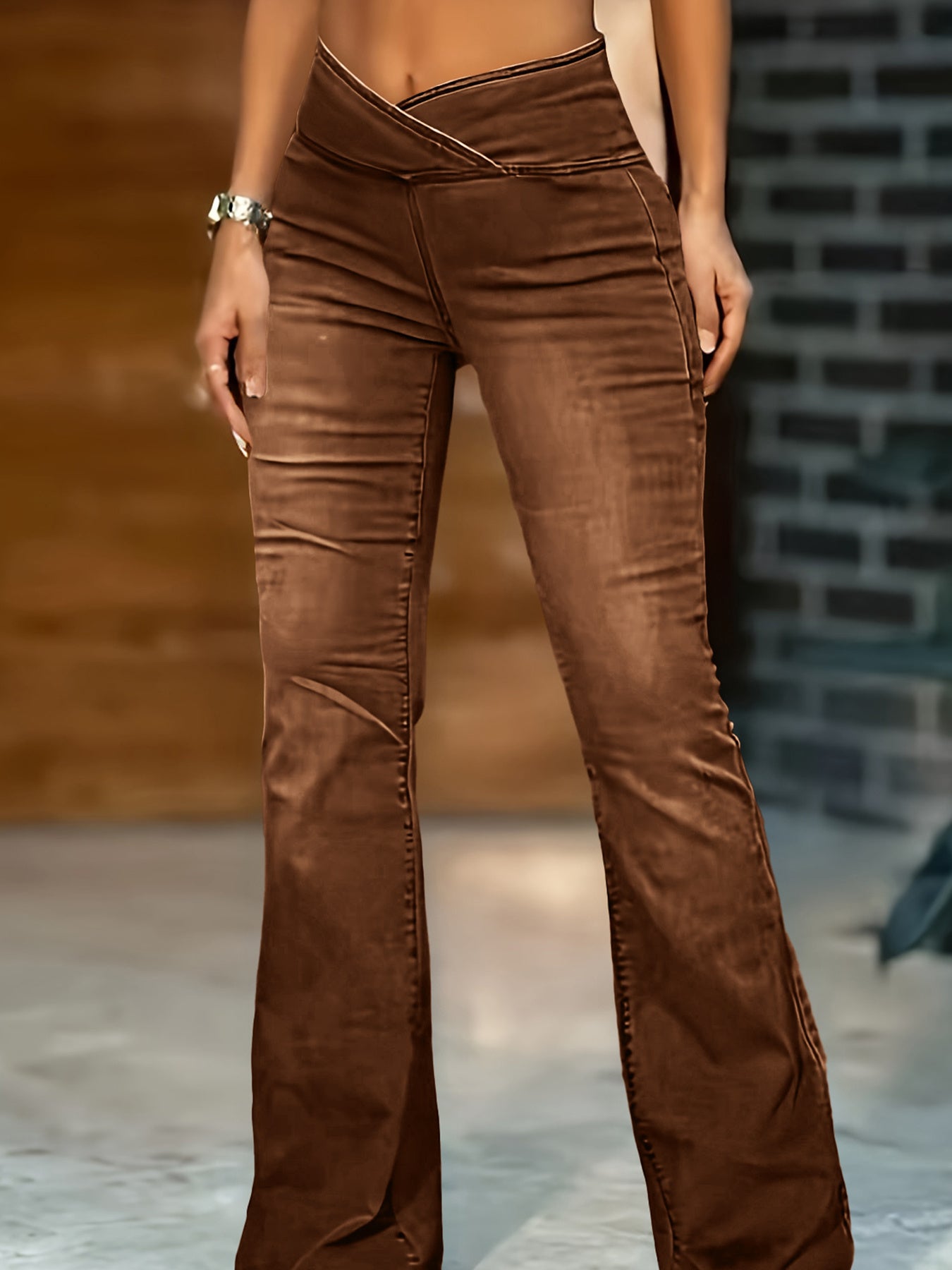 High Imitation Denim Bell-bottom Pants Cross-border Hip Lifting European And American Women Bell-bottom Pants