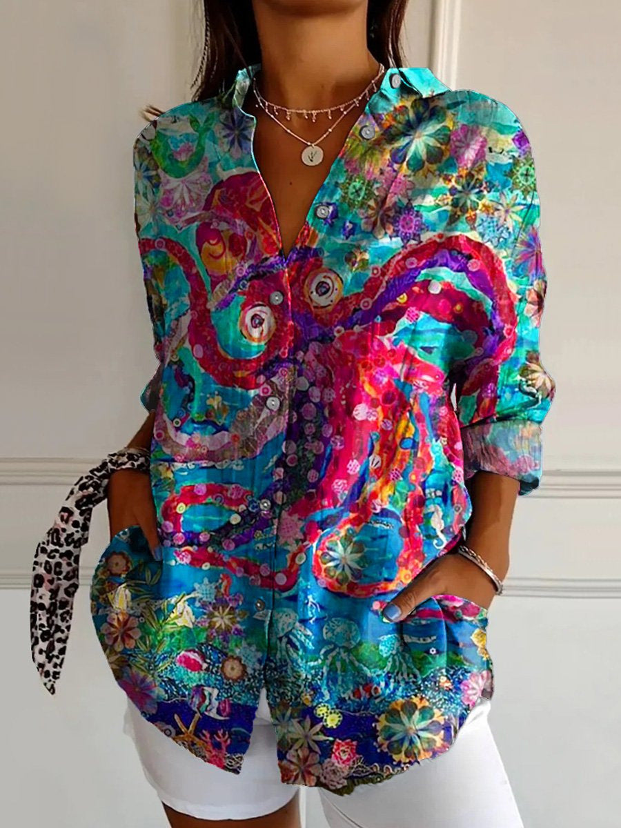 Women's Long Shirt Half Sleeve Floral Print
