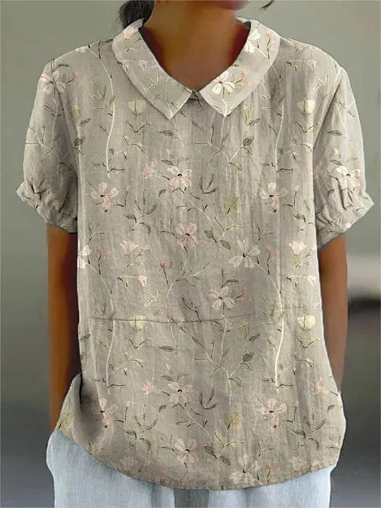 Ladies New Lapel Loose Casual Short-sleeved Top
