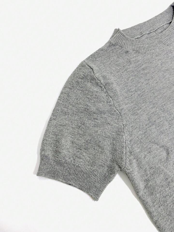 Simple Niche Round Neck Solid Color French Short Sleeve Sweater Sweater