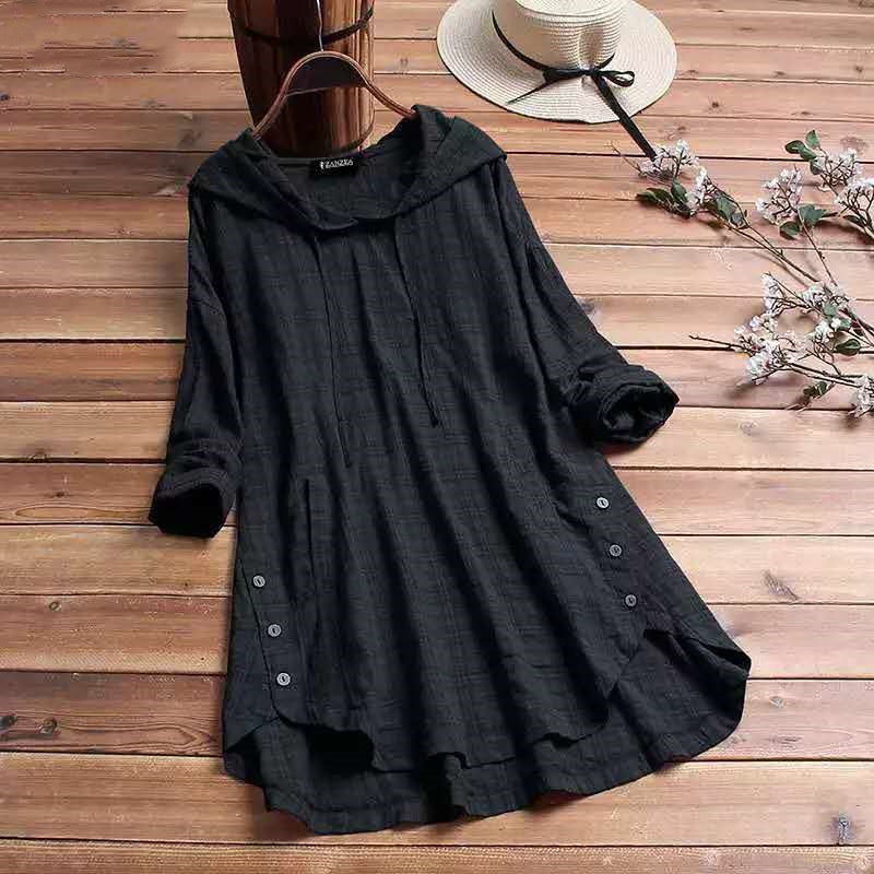 Hedging Black Women Mid-length Linen Cotton Shirt Women