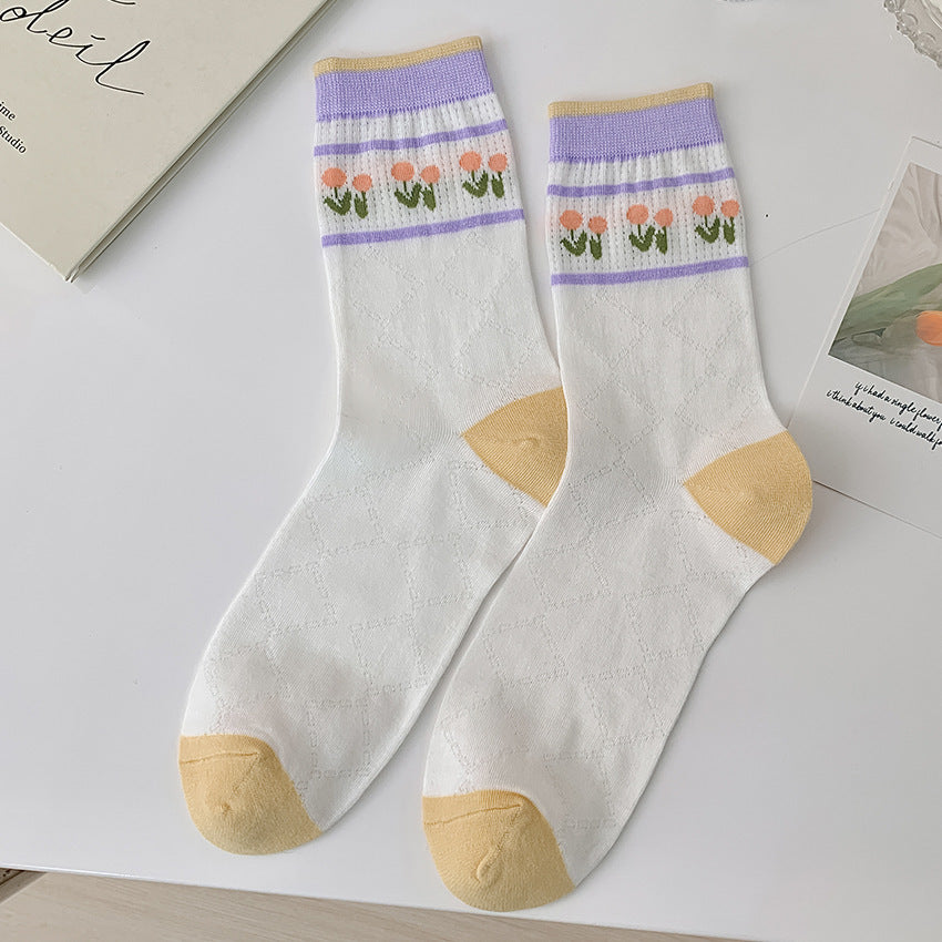 Flower Socks Women's Mid Tube Cute Mesh Stockings