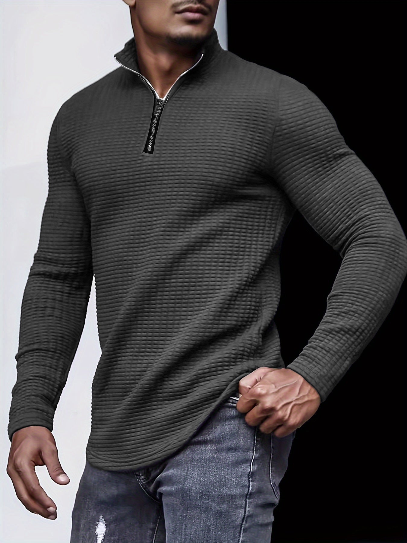 Men's Outdoor Stand Up Neck Half Zipper Training T-shirt