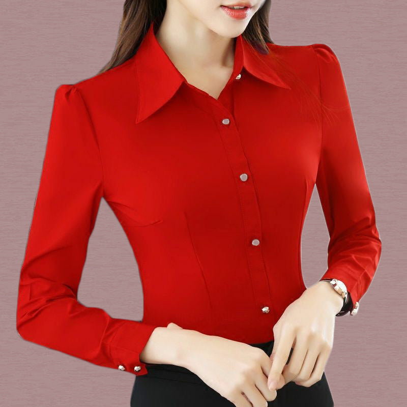 Women's Long-sleeved Slim Solid Color Shirt