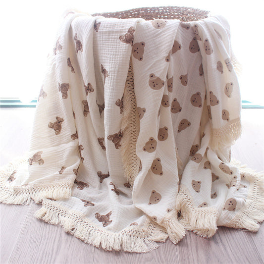 Children's Cotton Bear Tassel Baby Stroller Cover Blanket Summer Air Conditioning Duvet Baby