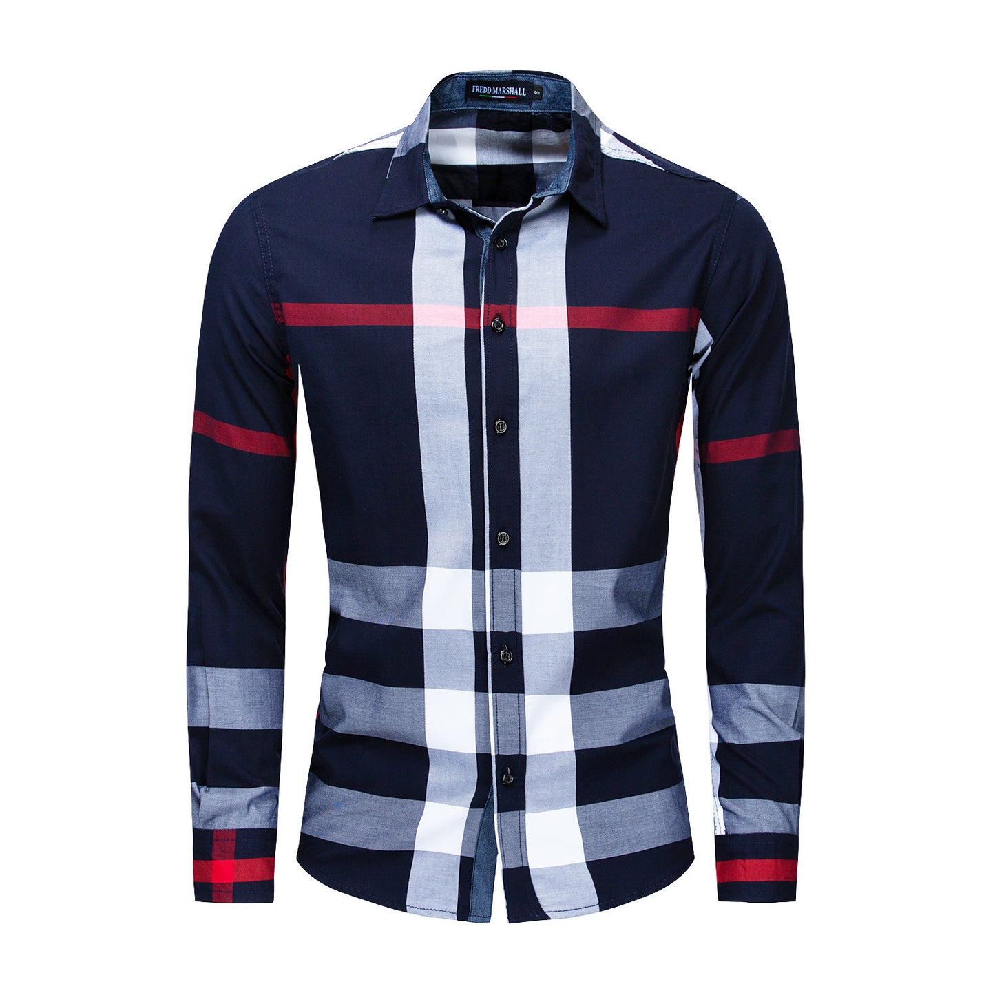 Men's Cotton Long Sleeve Color Matching Plaid Shirt