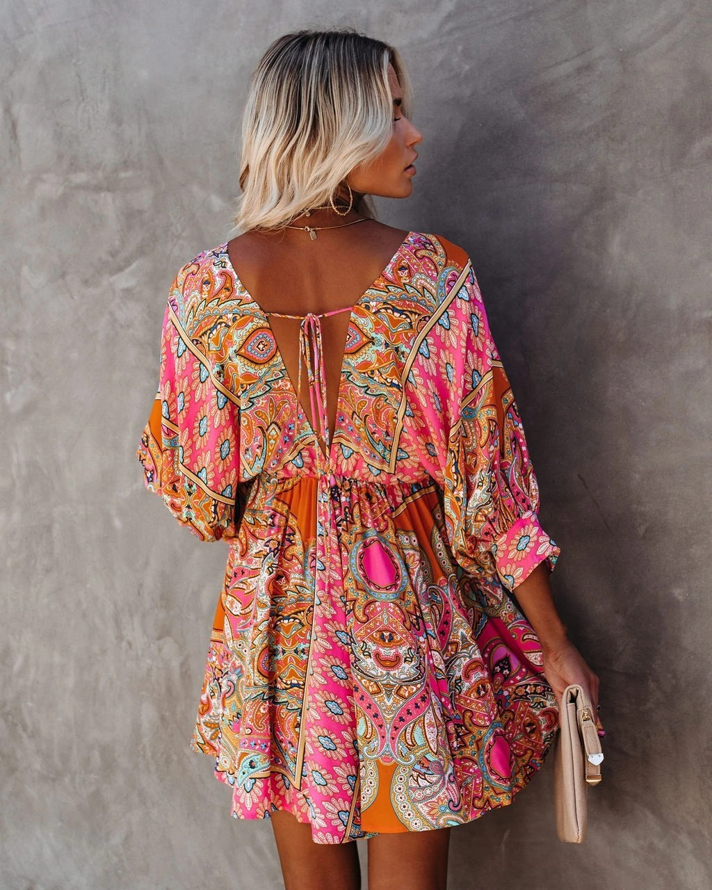 Amazon Ebay Sexy V-neck Waist Print Dress