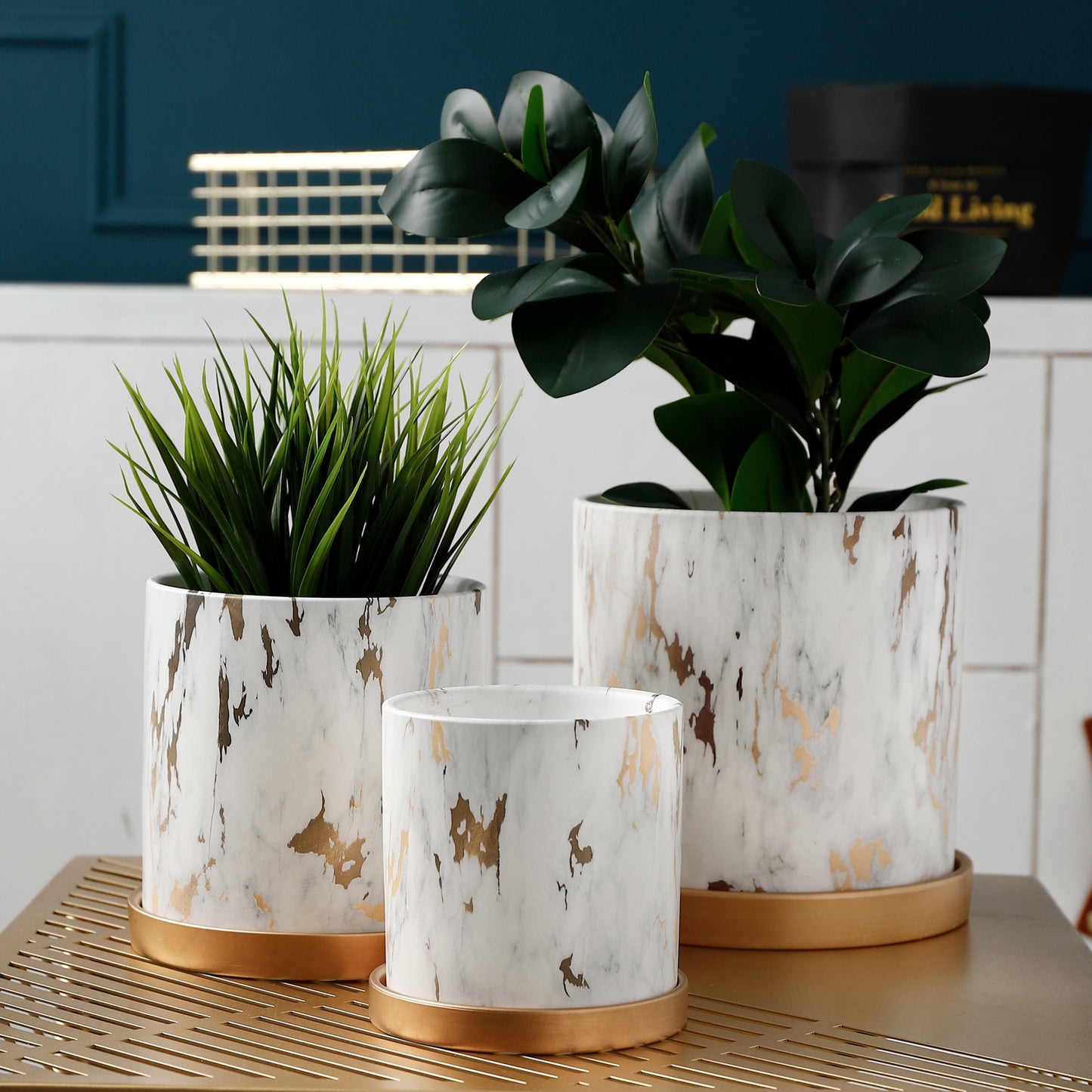 Ceramic Flower Pot Marble Art Flower Pot