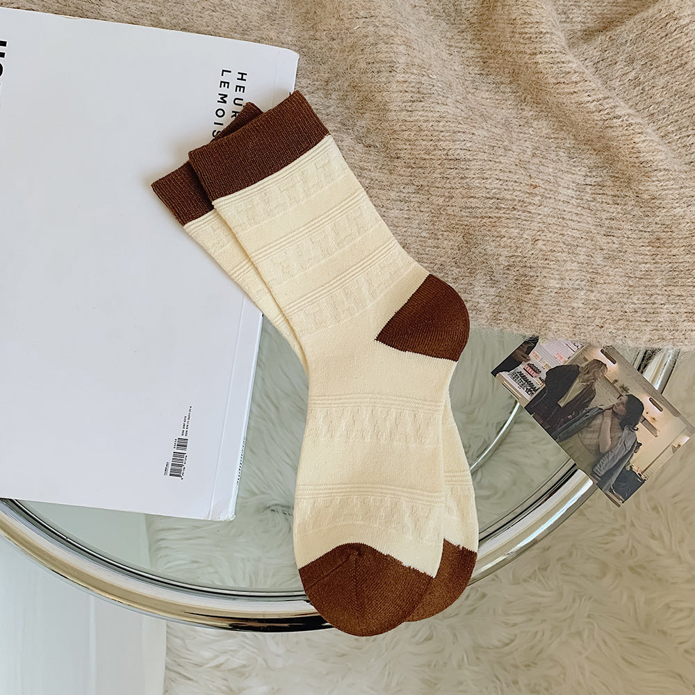 Women's Autumn And Winter Warm Fleece Coffee Wool Socks