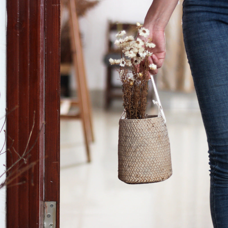 Imitation straw woven cement flower pot
