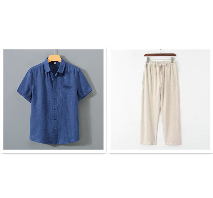 Pure Linen Shirt Men's Short Sleeve Summer