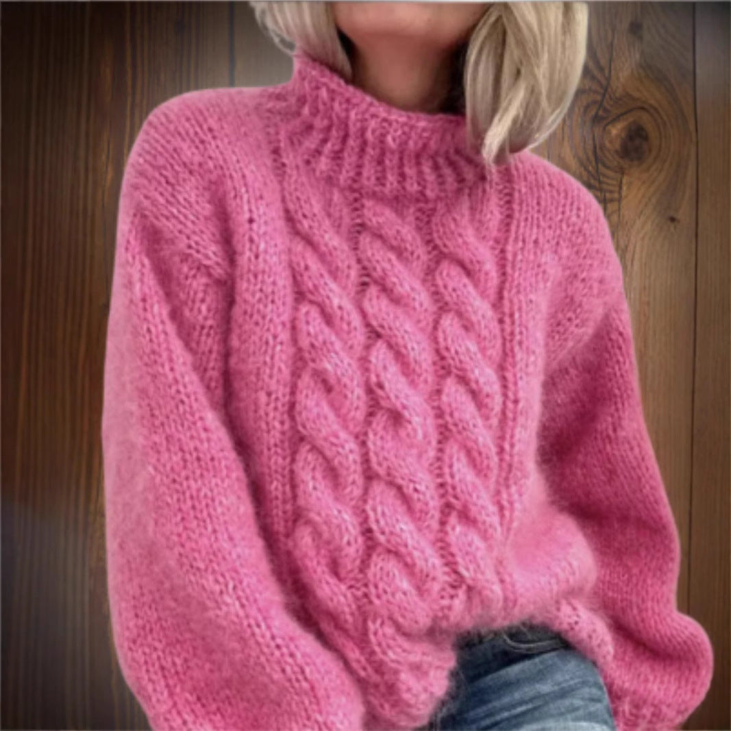 European And American Women's Turtleneck Pullover Thick Needle Brocade Sweater