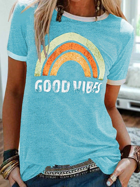 Women's Printed Round Neck Short Sleeve T-shirt