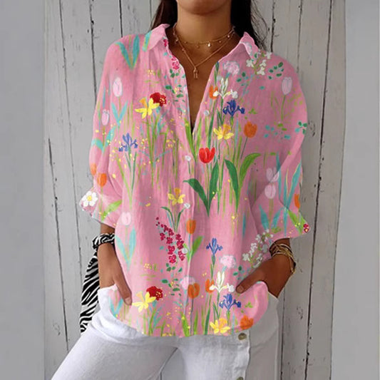 Women's Creative Fashion 3D Printing Lapel Casual Shirt