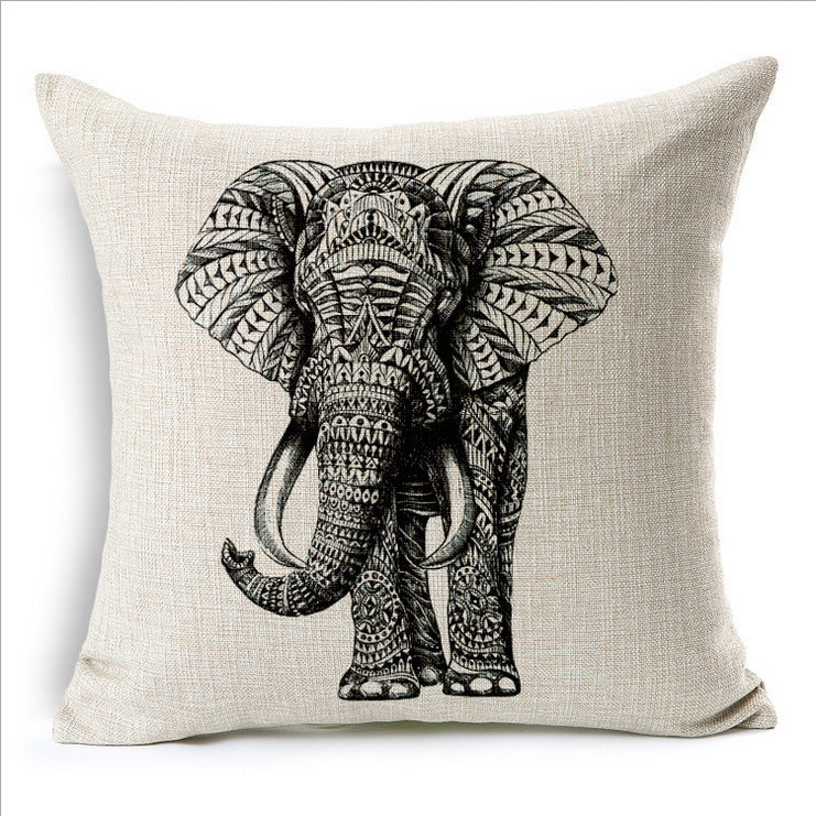 Simple Elephant Cotton Linen Pillowcase Cushion