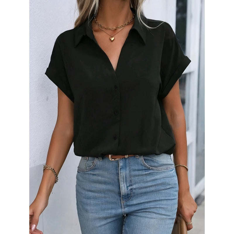 Solid Color Simple Short Sleeve Shirt