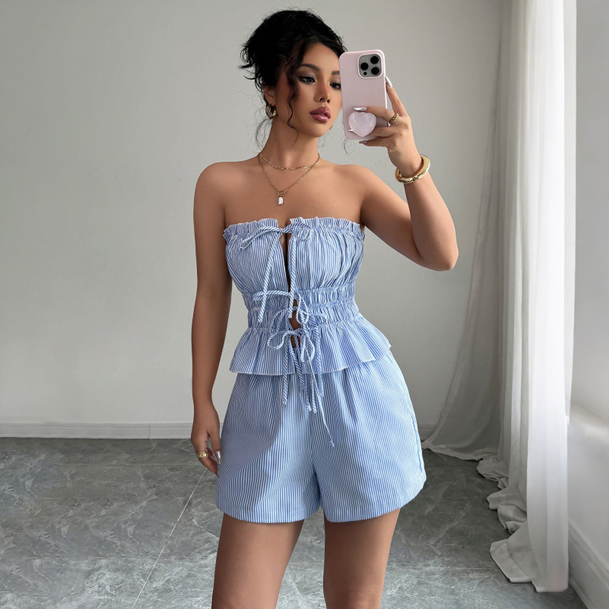 Tied Top Shorts Two-piece Suit Women's Clothing