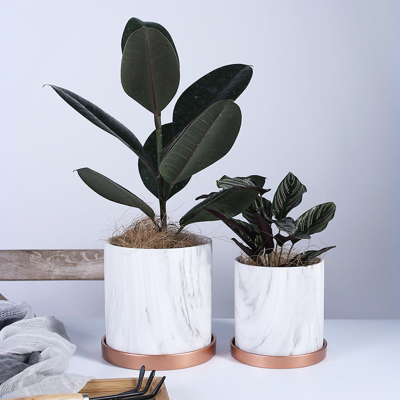 Ceramic Flower Pot Marble Art Flower Pot
