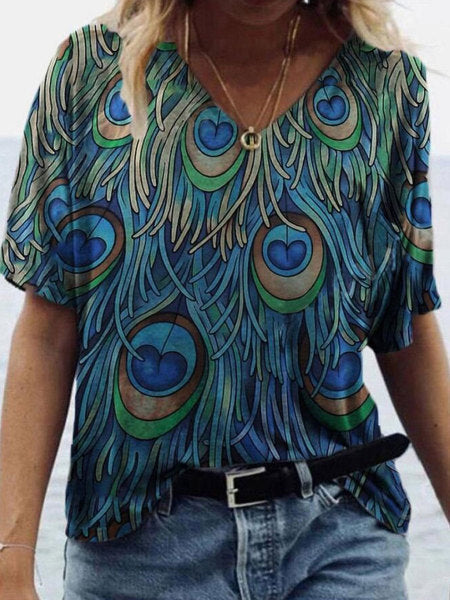 Oversized Loose V-neck Printed Short-sleeved T-shirt
