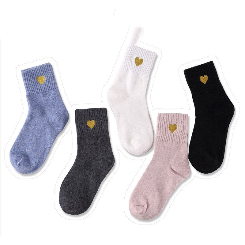 Hand-embroidered gold thread love women's socks