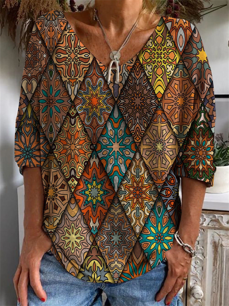Loose Long Sleeved Huamang V Neck T Shirt