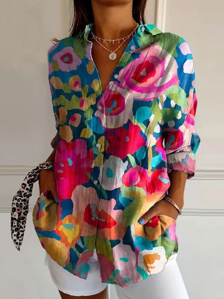 Women's Long Shirt Half Sleeve Floral Print