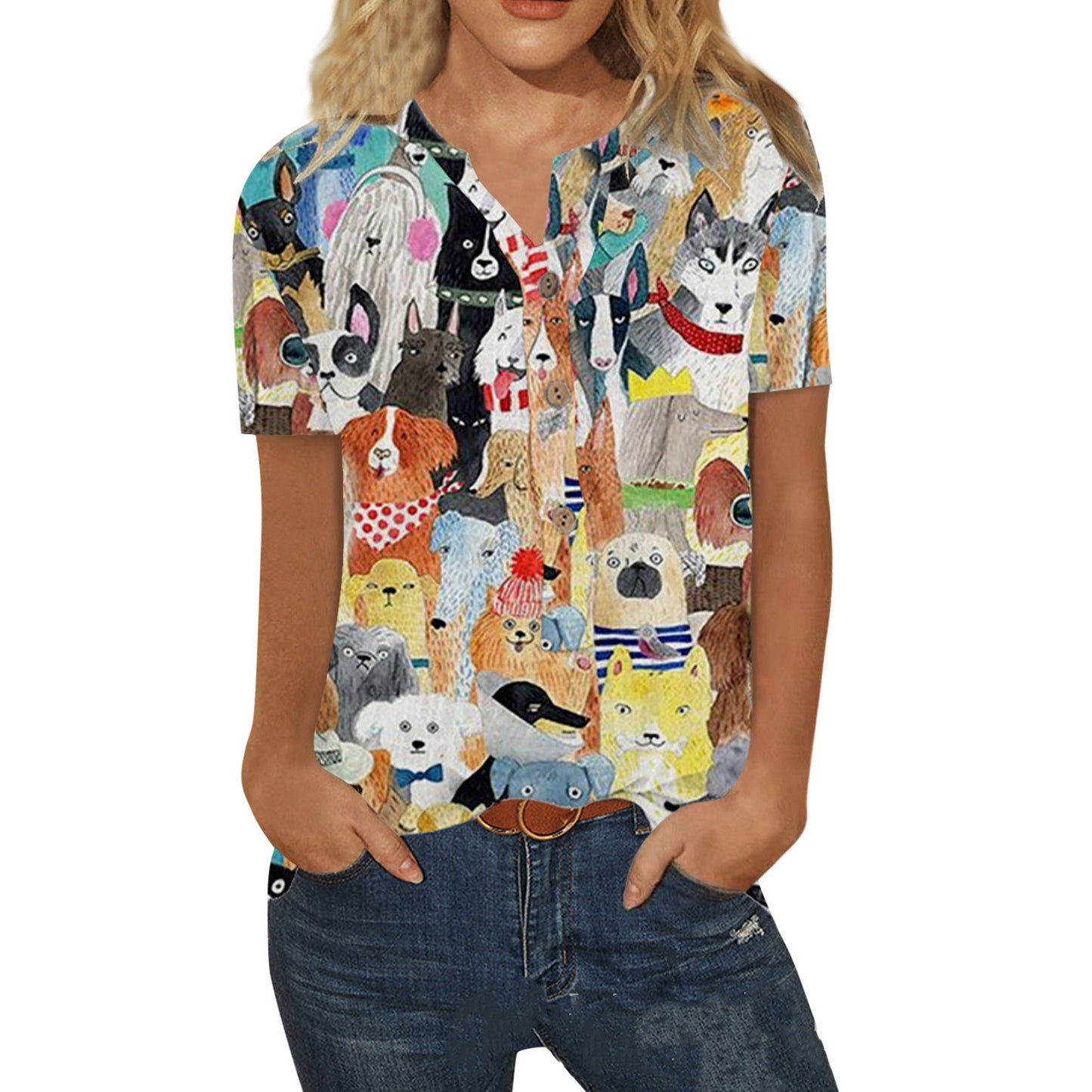 Printed Loose Casual Shirt Plus Size Women's Top