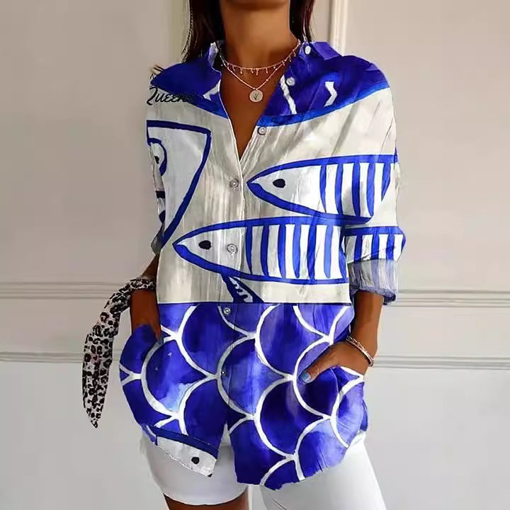 Women's Long Shirt Half Sleeve Floral Print