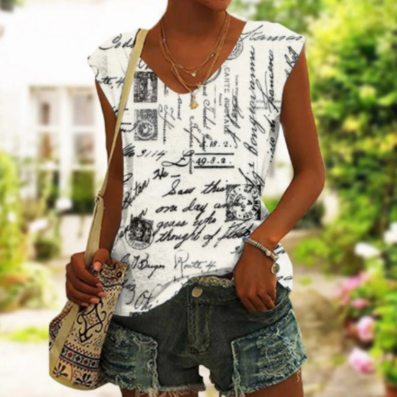 Women's Vest Map Print T-shirt Top
