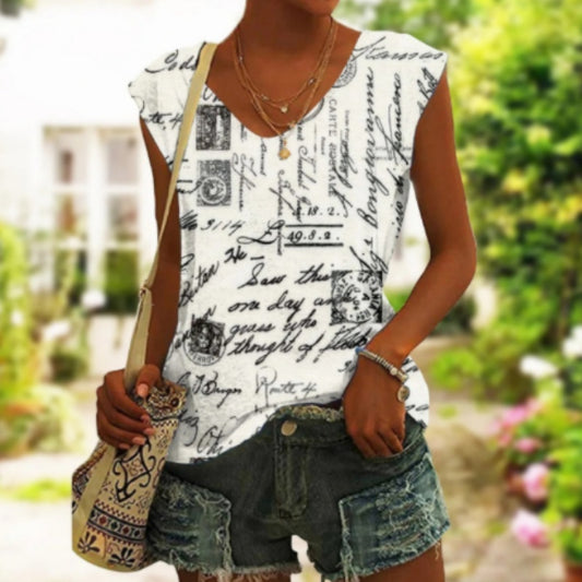 Women's Vest Map Print T-shirt Top