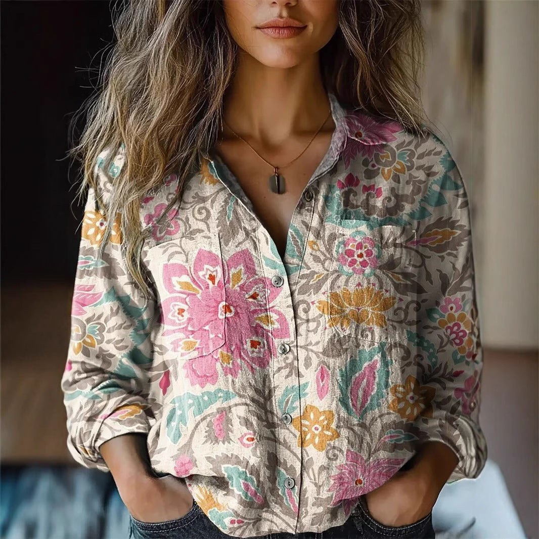 Women's Wear All-matching Printed Casual Lapel Shirt