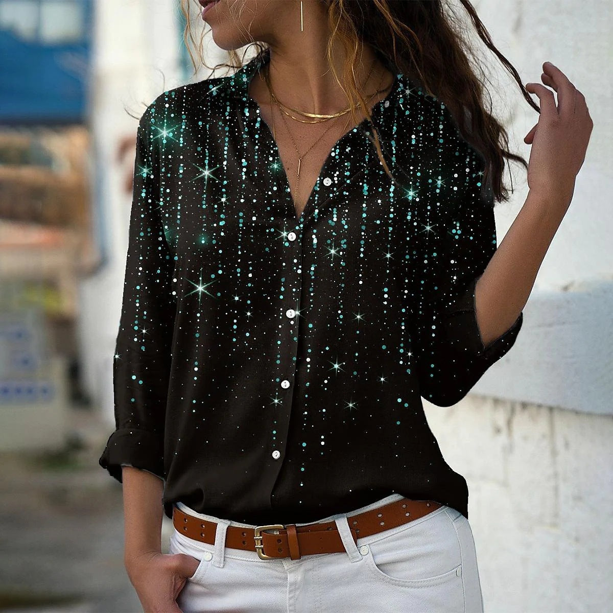 Women's 3D Sequin Gradient Printing Loose Casual Top