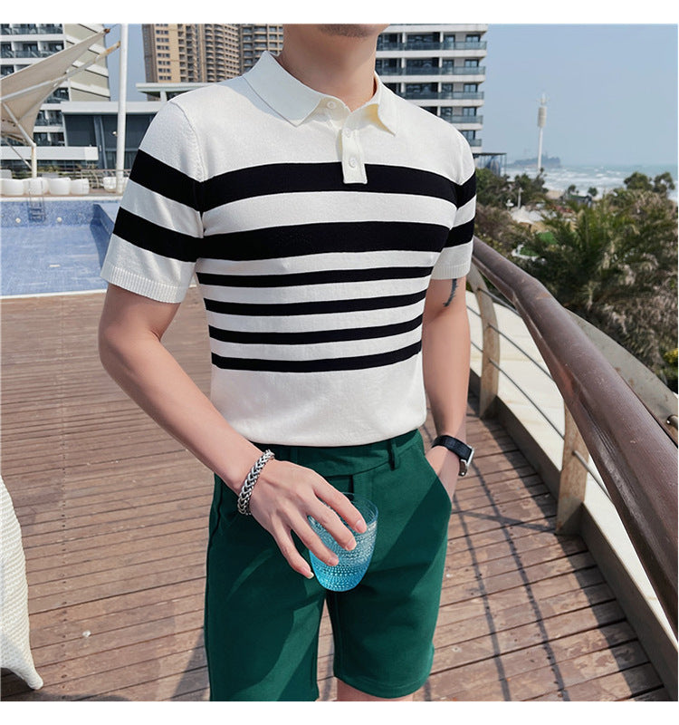 Men's Slim Fit Lapel Knitwear Sweater T-shirt