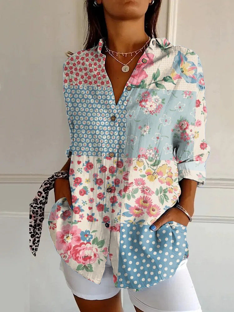 Women's Long Shirt Half Sleeve Floral Print