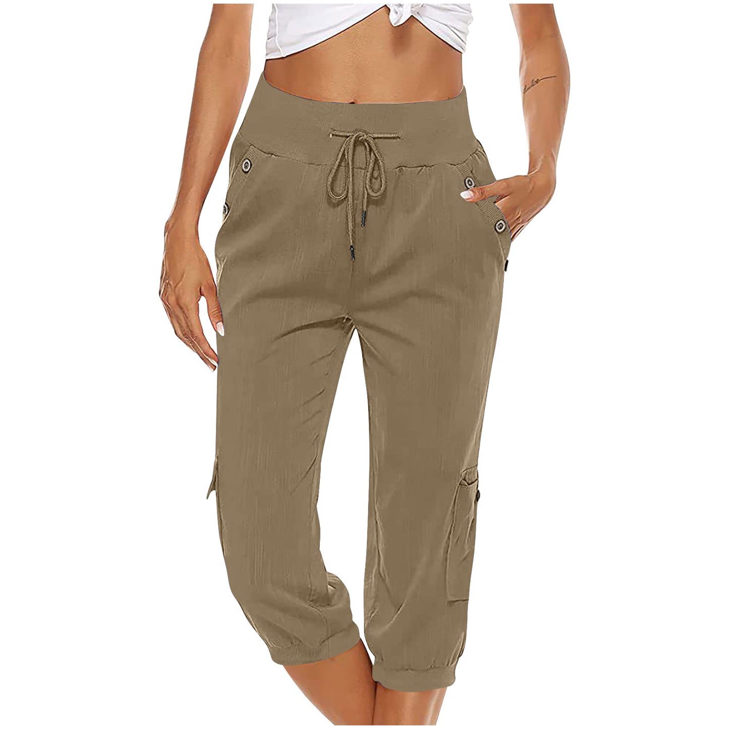 European And American Ladies Solid Color Drawstring Loose Leisure Workwear Wide Leg Straight Cropped Pants