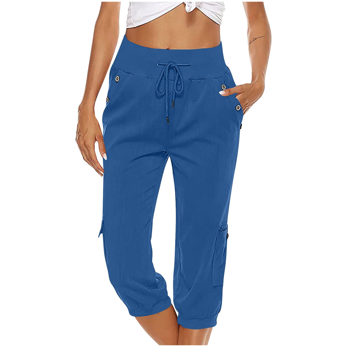 European And American Ladies Solid Color Drawstring Loose Leisure Workwear Wide Leg Straight Cropped Pants