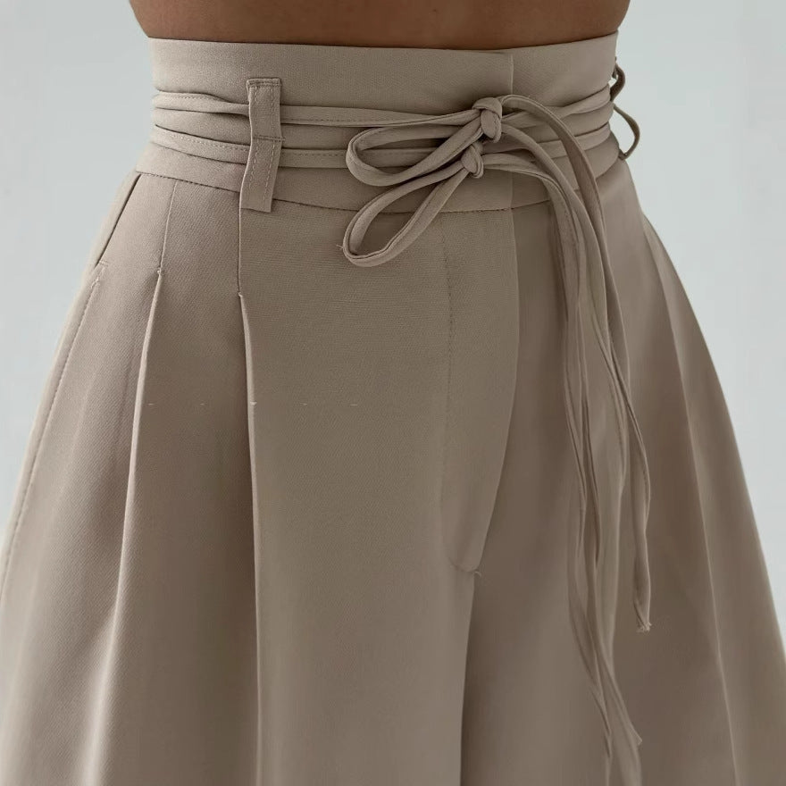 High Waist Lace Up Slim Fit Straight-leg Pants