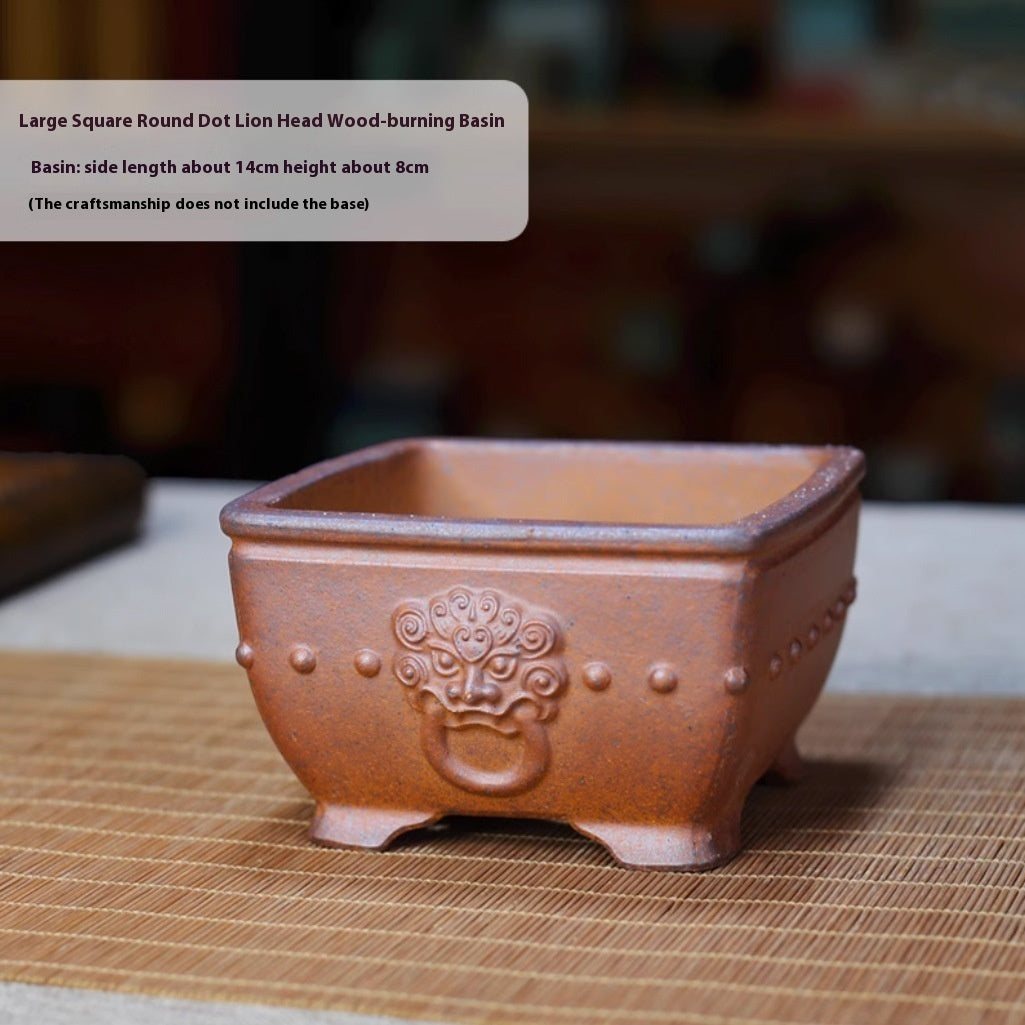 Purple Sand Flower Pot Firewood Square Handmade Bonsai
