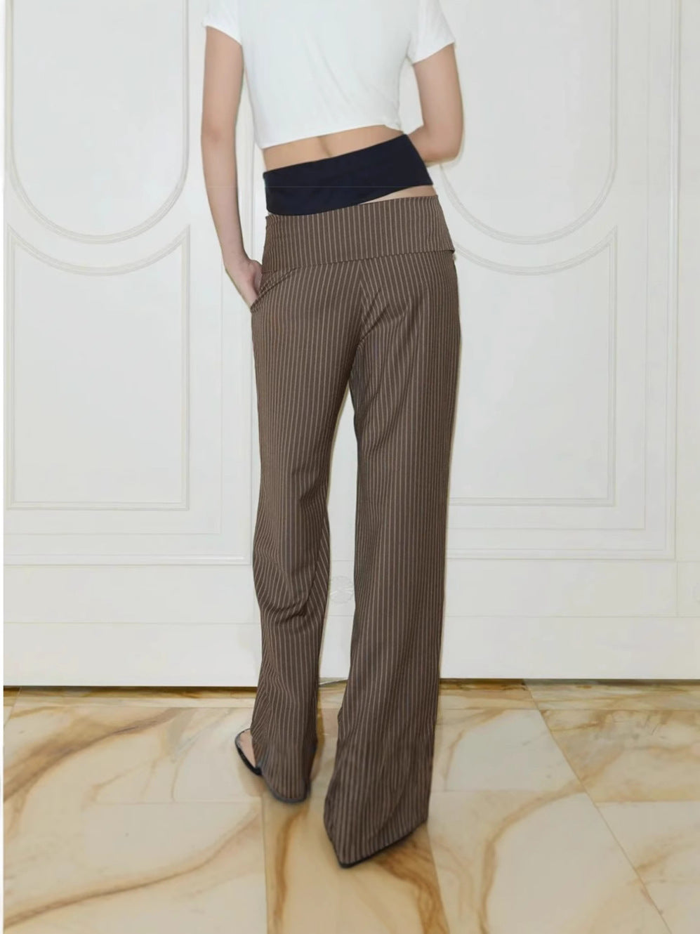 Women's Striped Casual Lace Up Loose Trousers