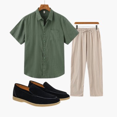 Pure Linen Shirt Men's Short Sleeve Summer