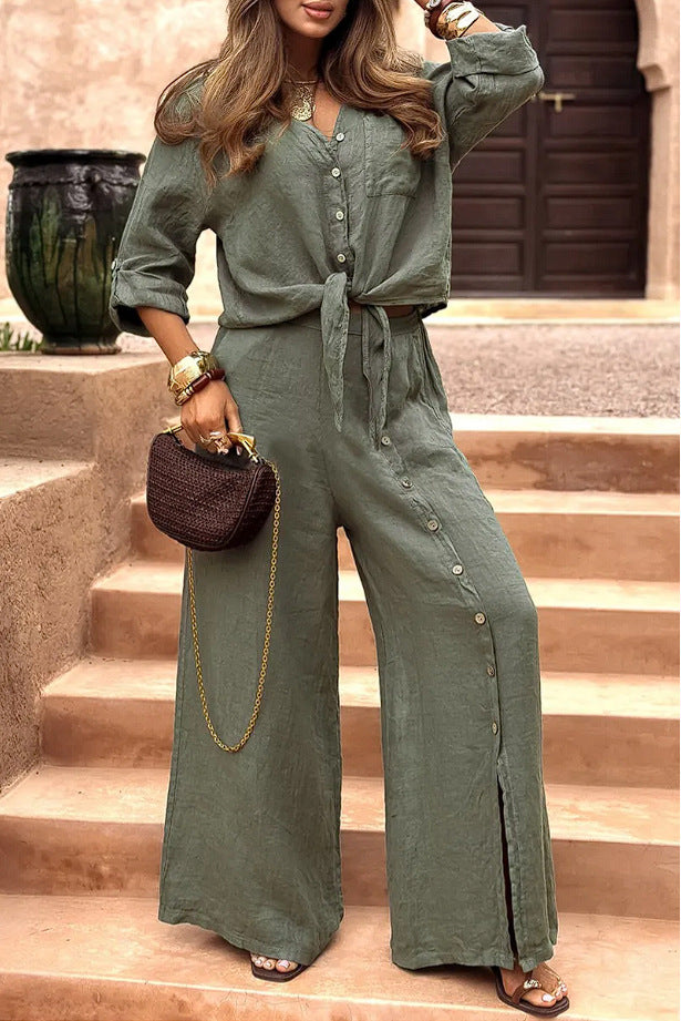 Lady Temperament Lapel Cardigan Split Button Solid Color Suit