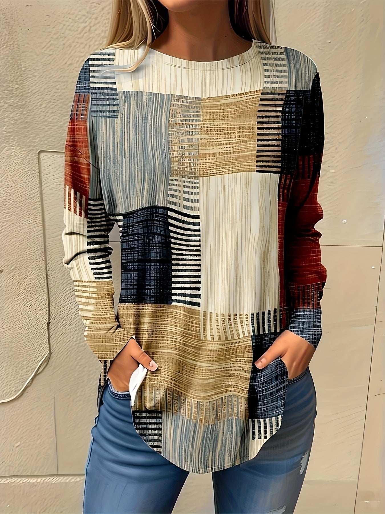Crew Neck Long Sleeve Digital Printing Leisure Pullover T-shirt