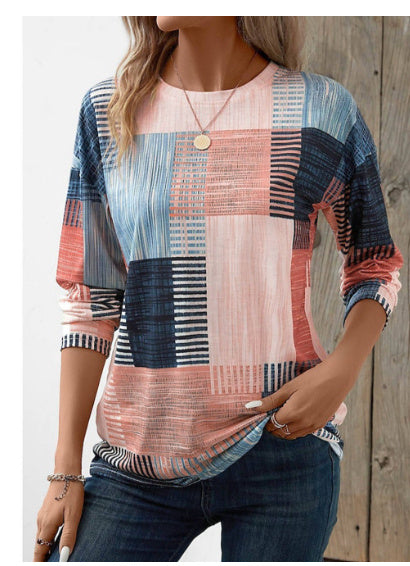 Crew Neck Long Sleeve Digital Printing Leisure Pullover T-shirt