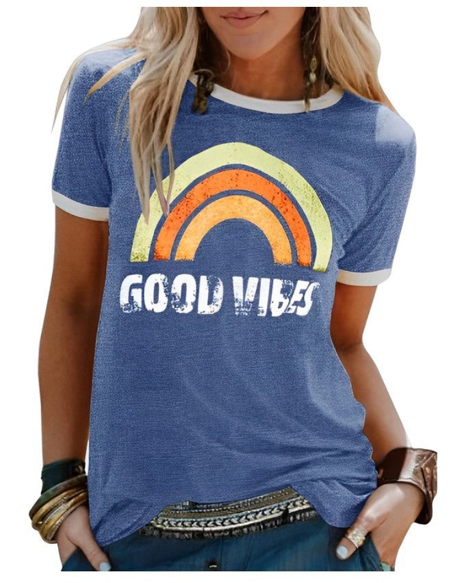 Women's Printed Round Neck Short Sleeve T-shirt