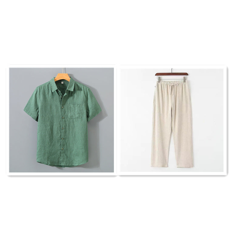 Pure Linen Shirt Men's Short Sleeve Summer