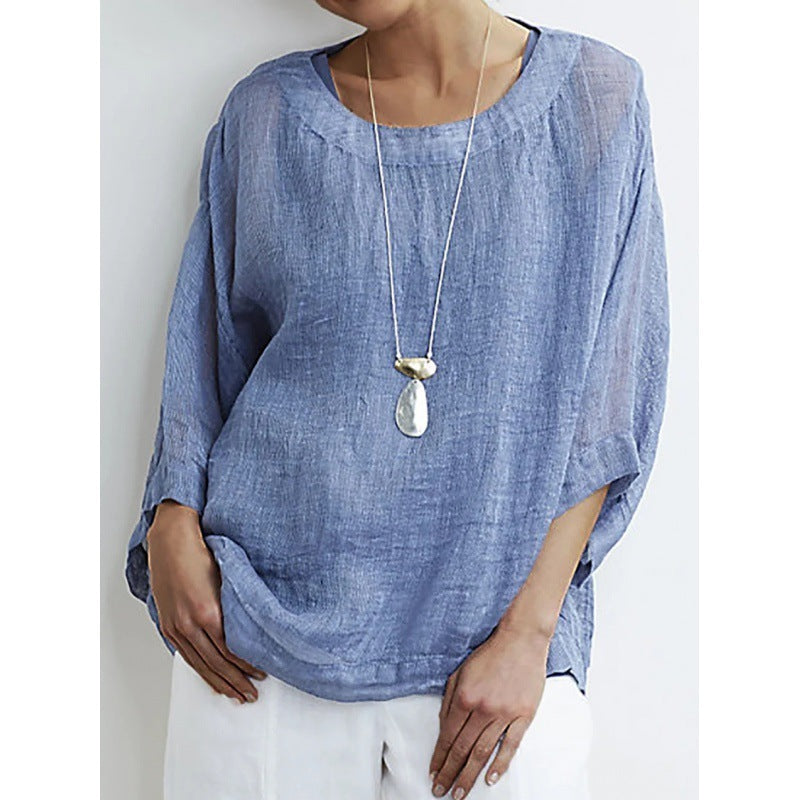 Casual Round Neck Cotton Top Women's Comfortable Loose Lining