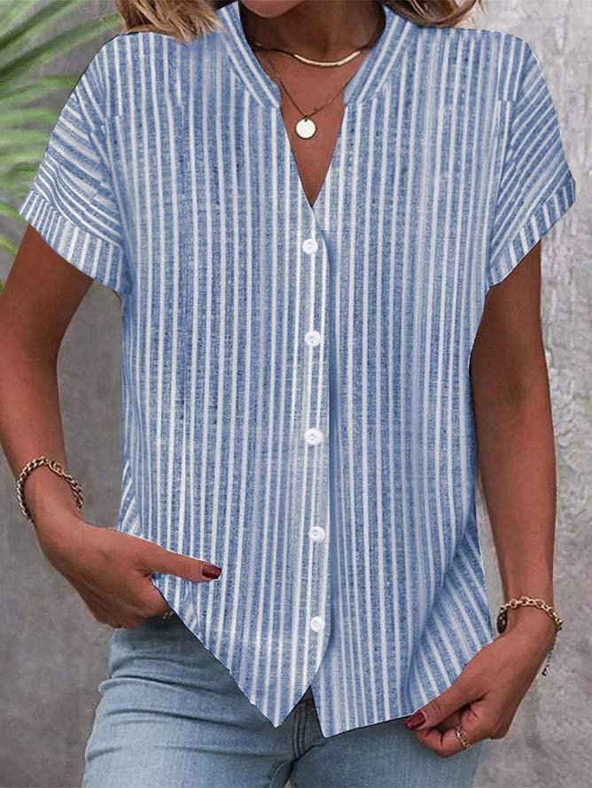 European And American New Short-sleeved Shirt Navy Style Striped Casual T-shirt
