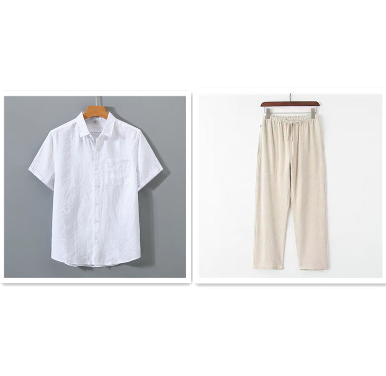 Pure Linen Shirt Men's Short Sleeve Summer