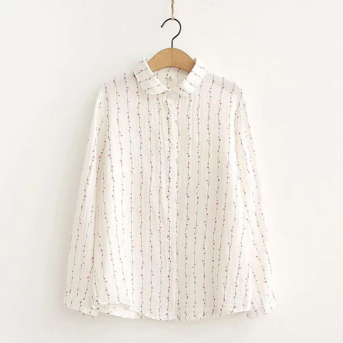 Autumn New Double-layer Cotton Yarn Long Sleeves Shirt Women's Korean-style Loose Artistic Small Floral Cotton Soft Shirt
